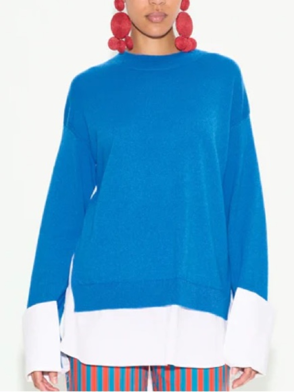 NEW SIMON MILLER pip poplin combo sweater in vivid sky/ macadamia